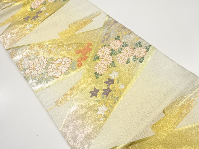 JAPANESE KIMONO / ANTIQUE FUKURO OBI / SILK / WOVEN KIKU